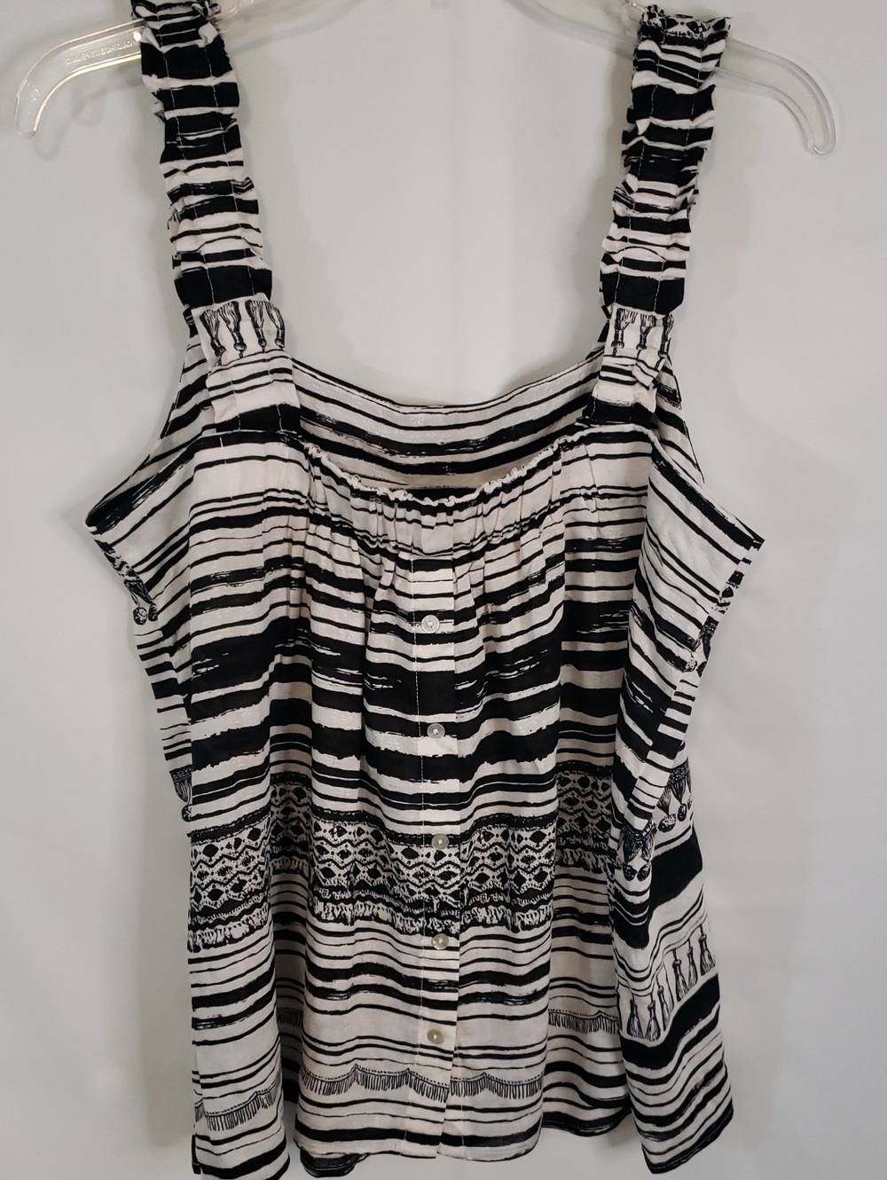 Jane + Delancey Striped Black & Ivory Print Sleeveless Tank Top, Medium - Picture 4 of 8